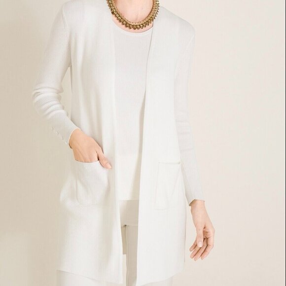 Chico's Sweaters - CHICOS sz 1 NWT Ribbed Two-Pocket Cardigan Sweater ECRU creamy white SOLD OUT